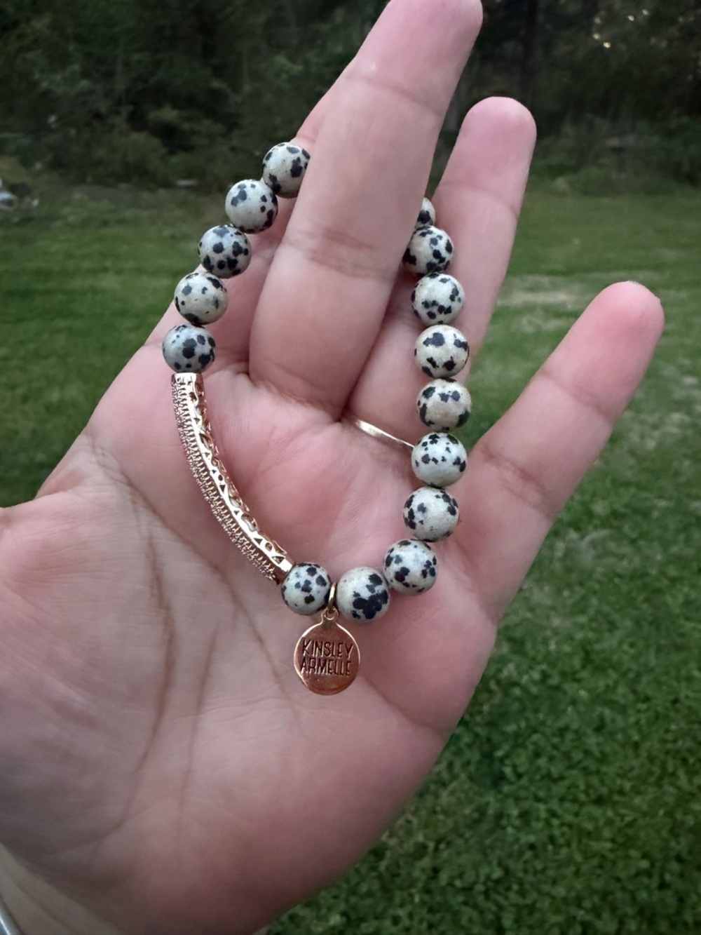 Kinsley Armelle Dalmatian Jasper Beaded Bracelet - Picture 2 of 5